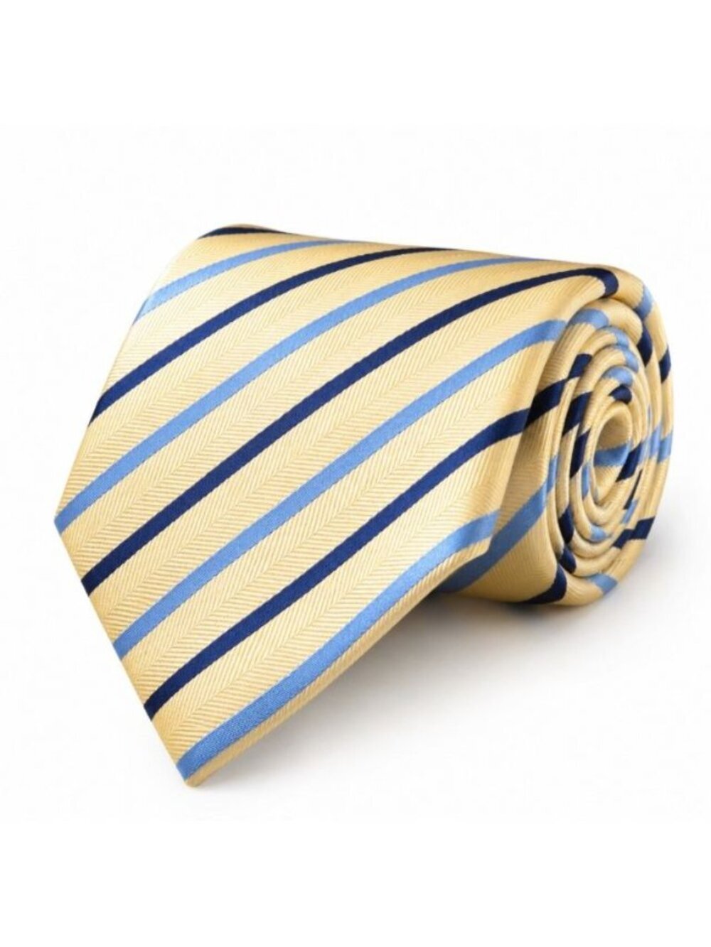 Republic Men's Neck Tie Yellow Blue Striped Textured Woven Handmade Business